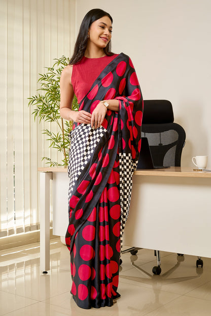 Teejh Afu Black and Red Digital Print Modal Silk Saree