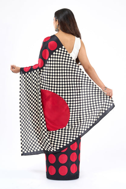 Teejh Afu Black and Red Digital Print Modal Silk Saree