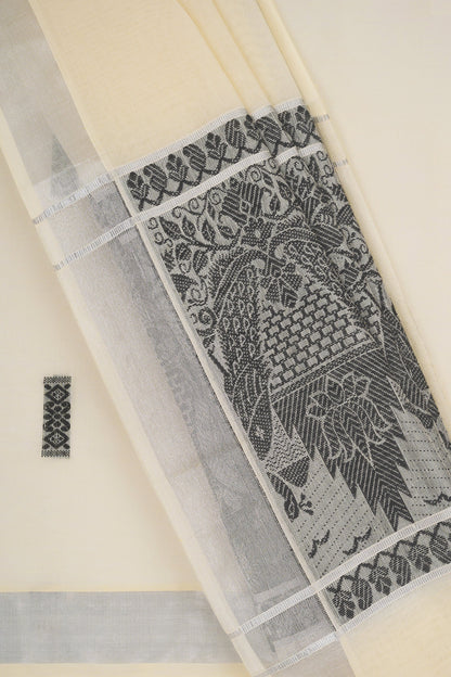 Teejh Varnika Cotton Off white and Black Kasavu Saree