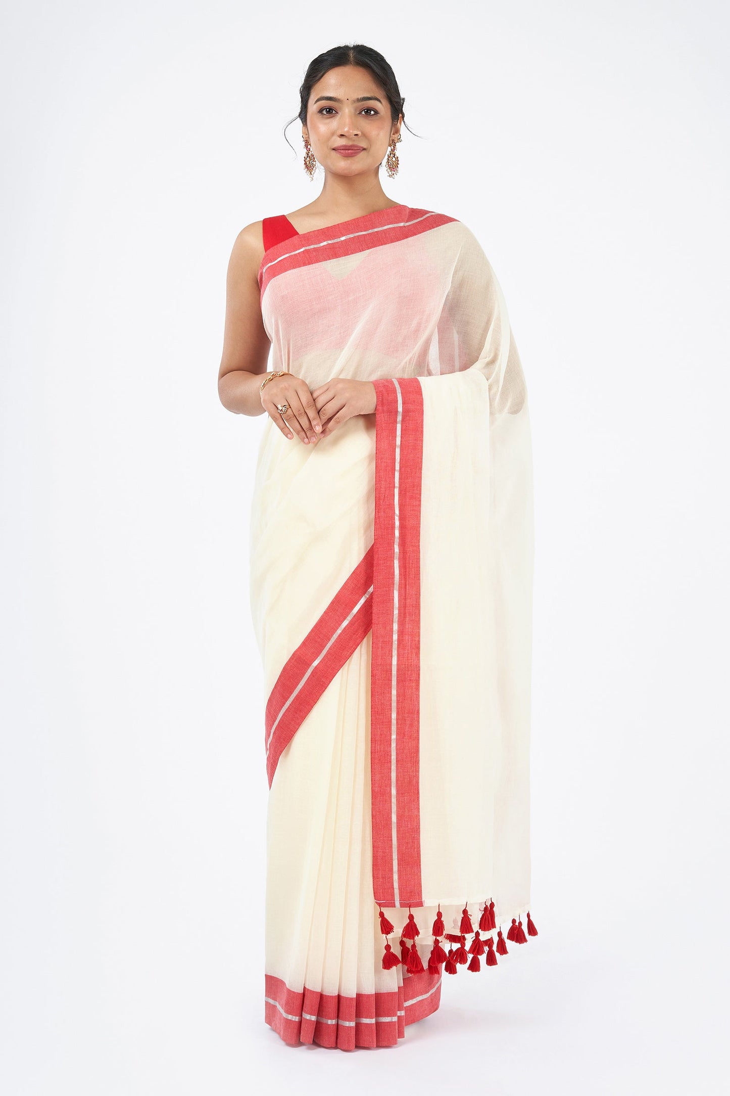 Teejh Aabheri OffWhite & Red Cotton Saree