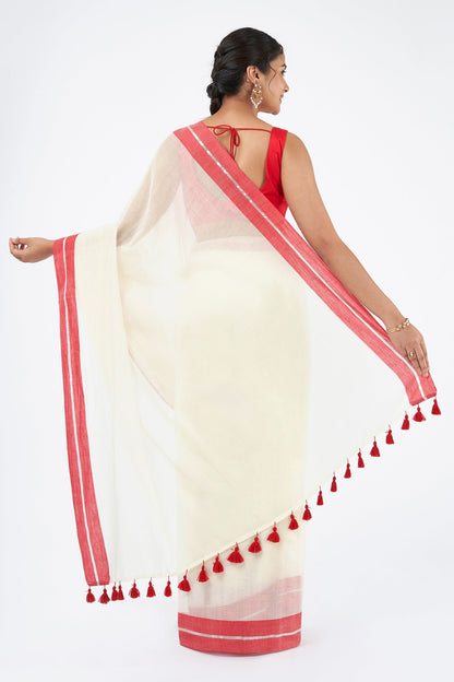Teejh Aabheri OffWhite & Red Cotton Saree