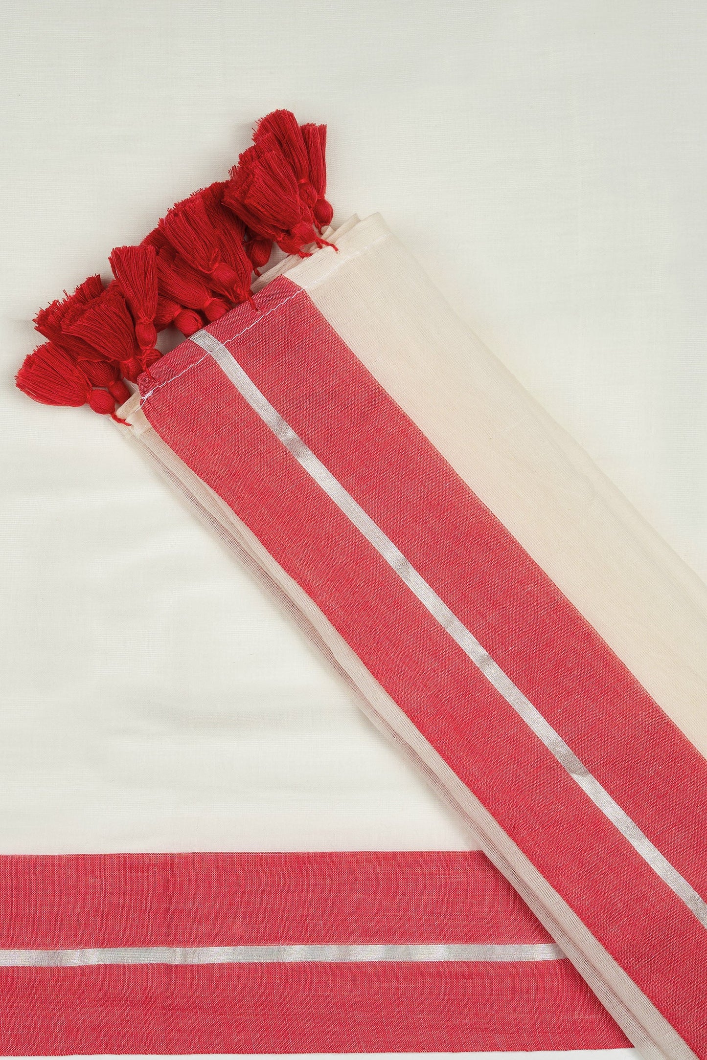 Teejh Aabheri OffWhite & Red Cotton Saree