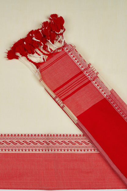 Teejh Mahishmardini  OffWhite & Red Cotton Saree
