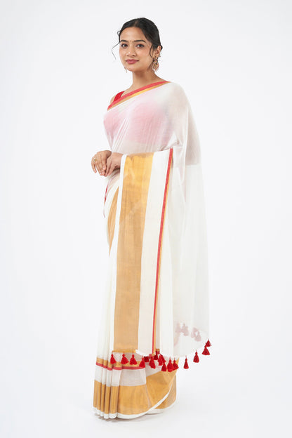 Teejh Mahadevi OffWhite & Red Cotton Saree
