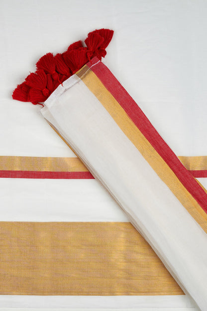 Teejh Mahadevi OffWhite & Red Cotton Saree