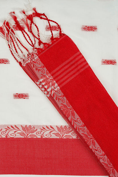Teejh Mahishmardini  White & Red Cotton Saree