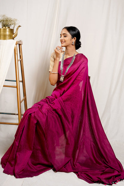 Teejh Boysenberry Mulmul Cotton Saree