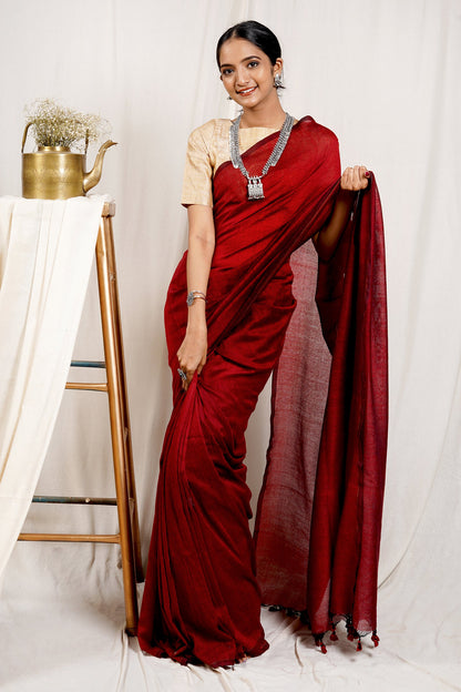 Teejh Salvia Red Mulmul Cotton Saree