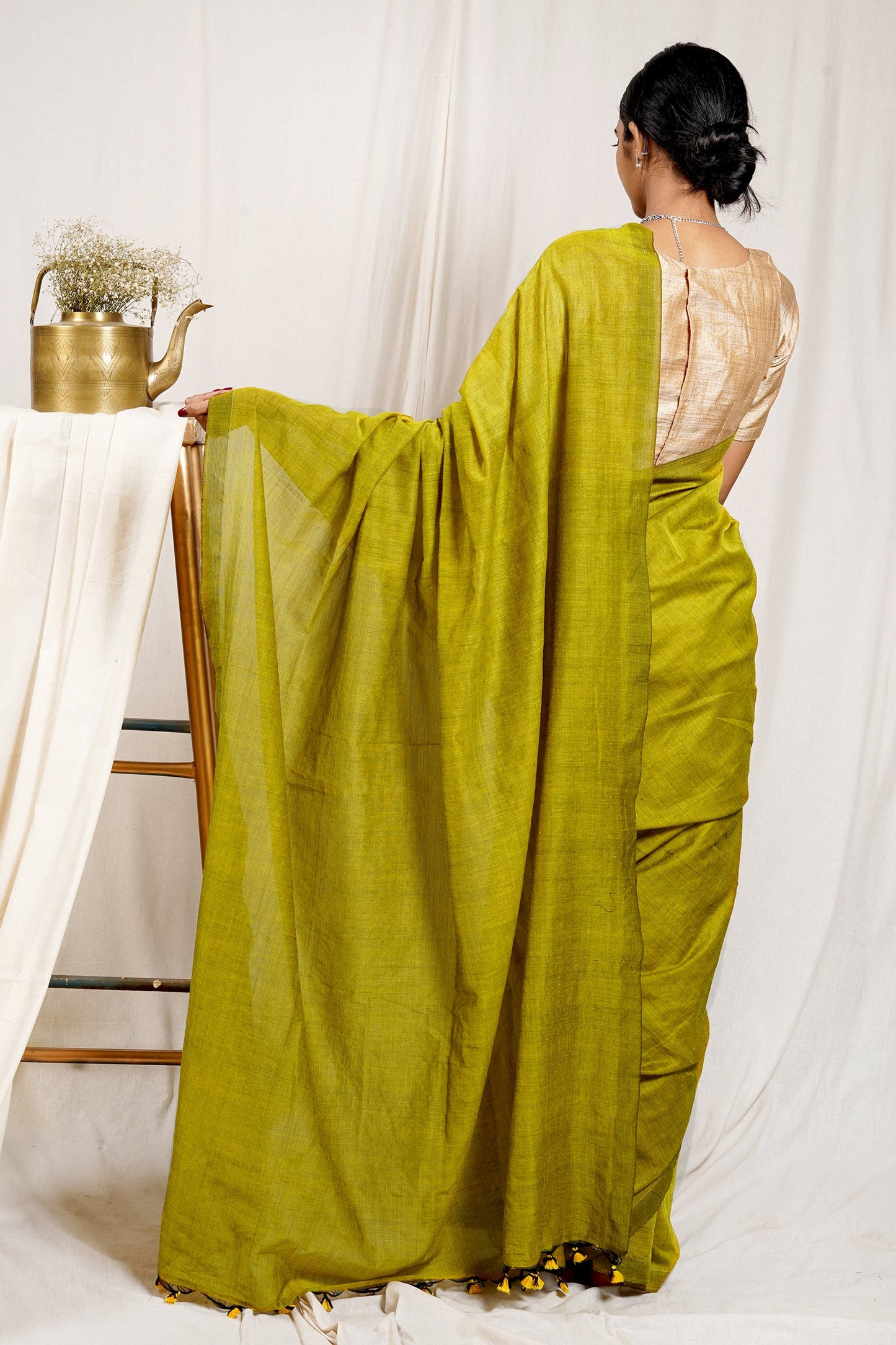 Teejh Shamrock Green Mulmul Cotton Saree