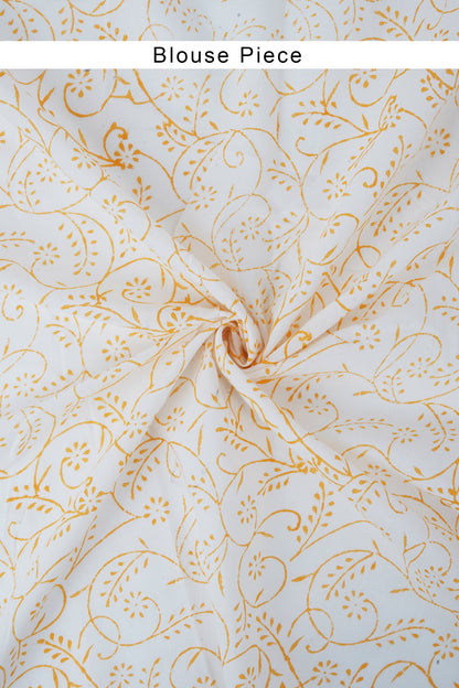Teejh Veena White and Orange Kota Saree With Blouse Piece