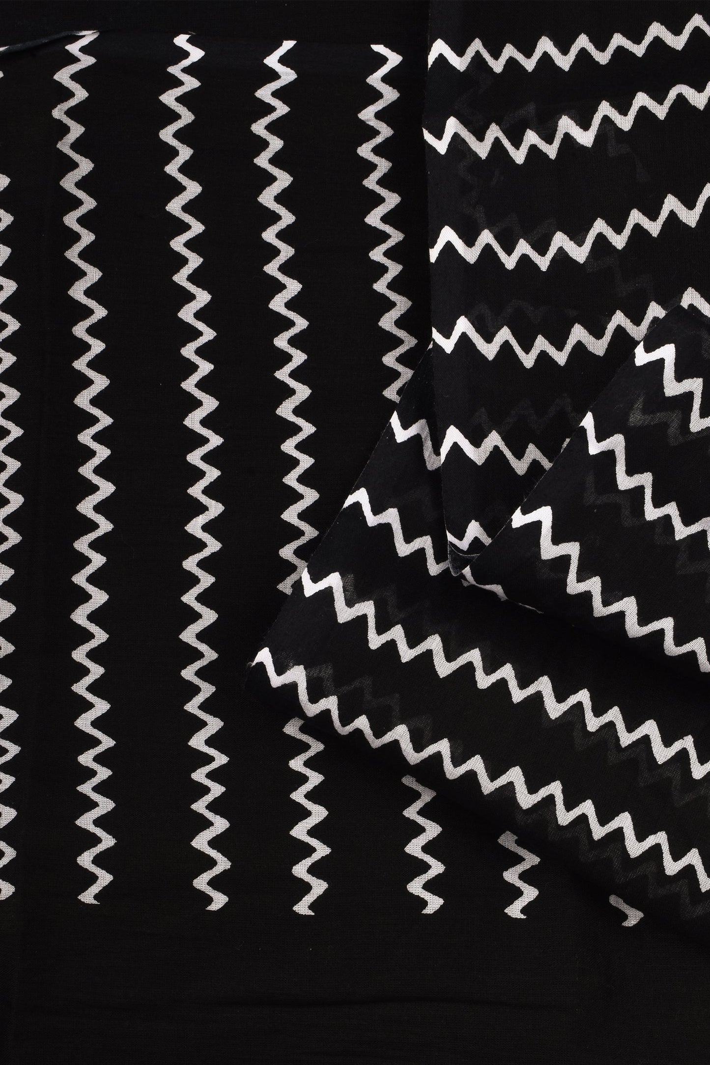 Teejh Urmika Black Block Print Cotton Saree With Blouse Piece