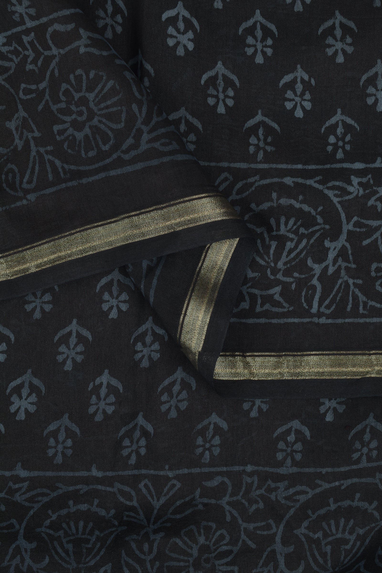 Teejh Nyra Black Block Print Chanderi Silk Saree With Blouse Piece