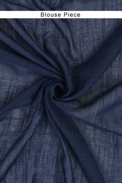 Teejh Suneheri Blue and Yellow Tie and Dye Linen Cotton Saree With Blouse Piece