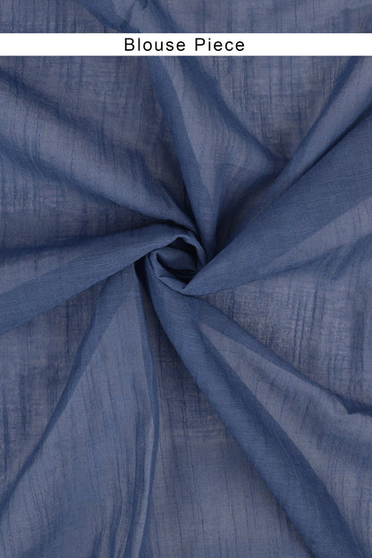 Teejh Aasmani Blue Block Print Linen Cotton Saree With Blouse Piece