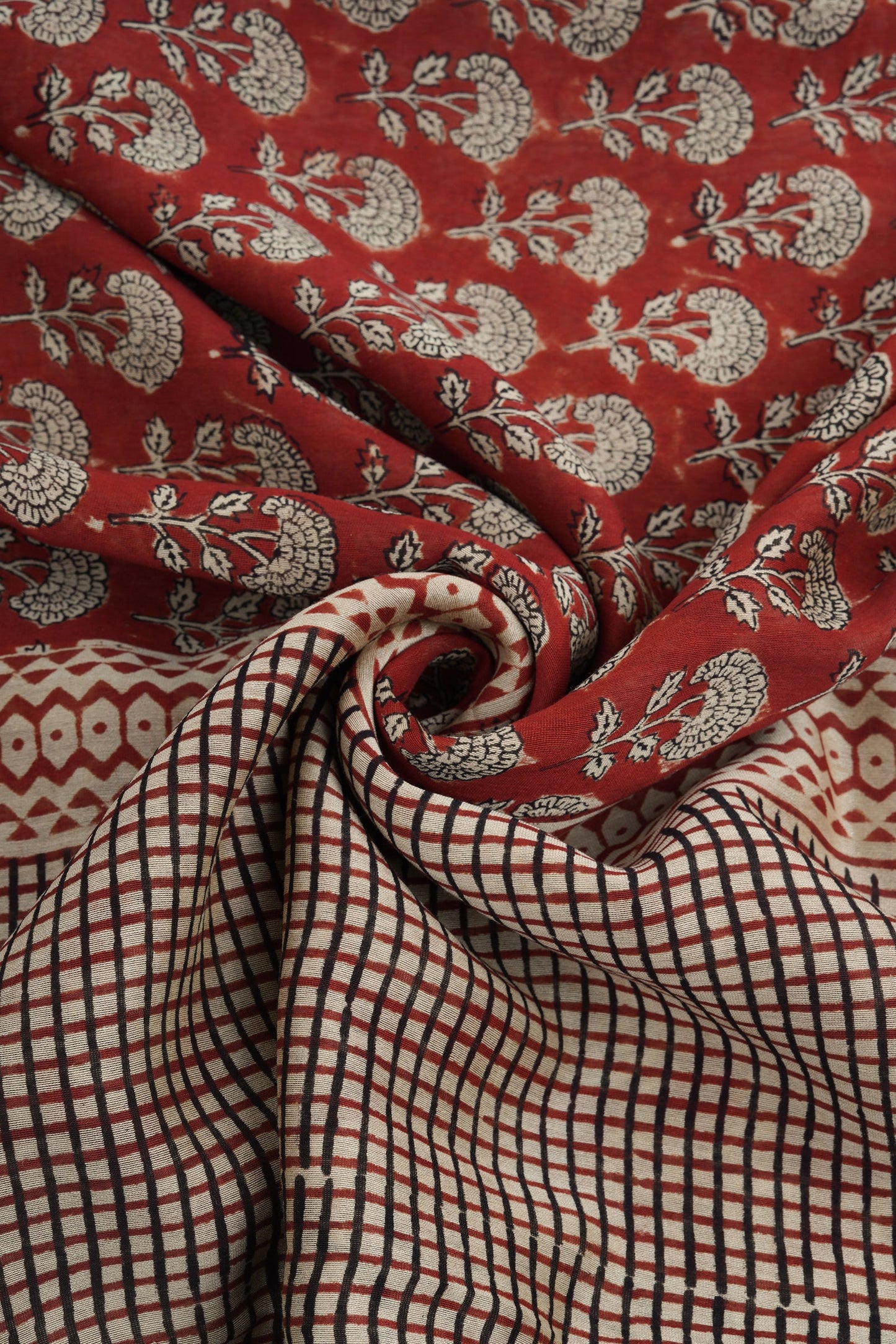 Teejh Rustic Maroon Block Print Chanderi Cotton Saree With Blouse Piece