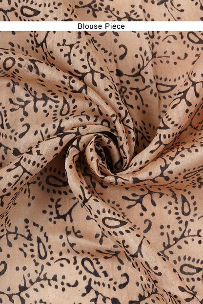 Teejh Spiced Beige Block Print Chanderi Cotton Saree With Blouse Piece