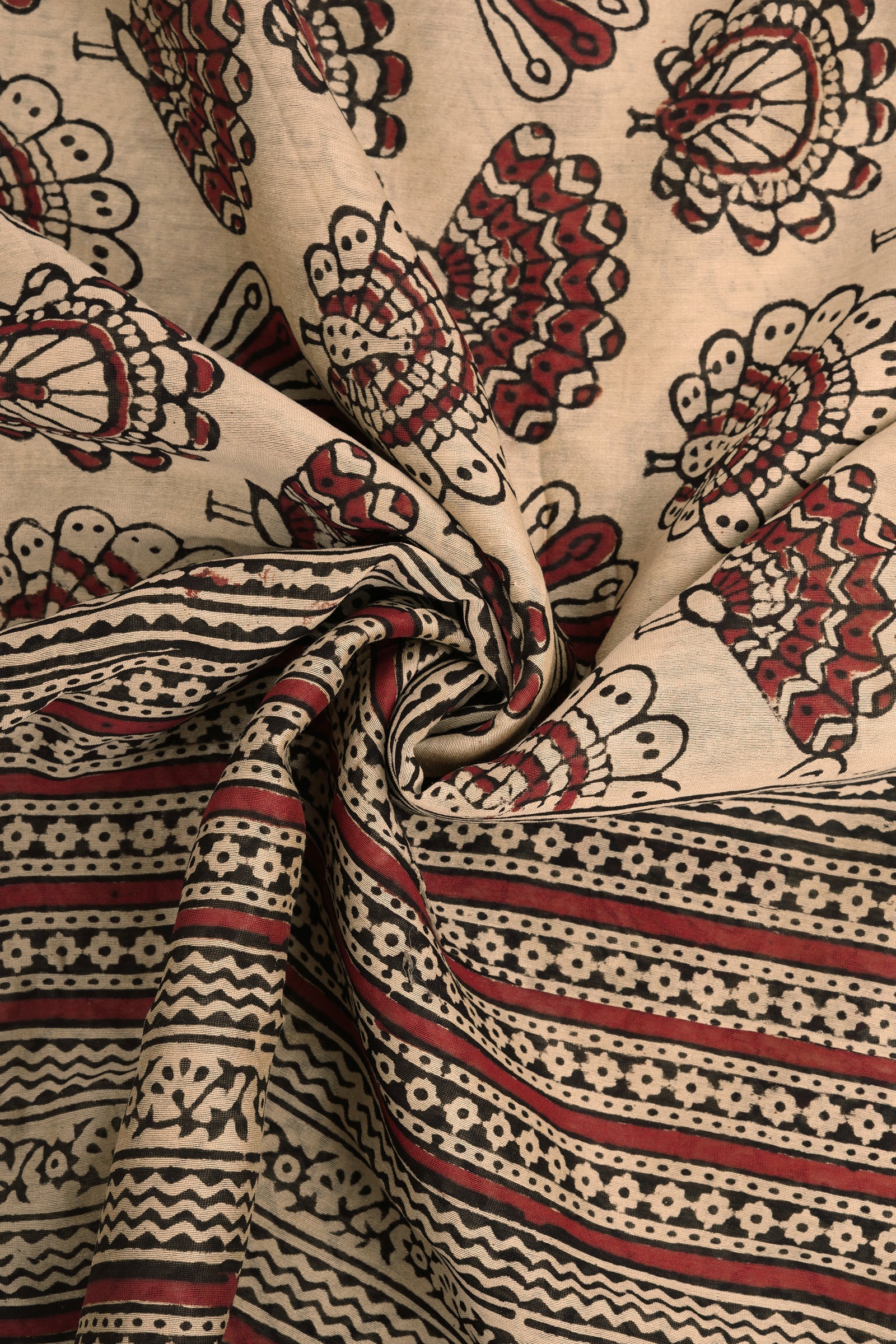 Teejh Spiced Beige Block Print Chanderi Cotton Saree With Blouse Piece