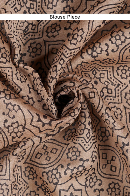 Teejh Nitya Black Block Print Chanderi Cotton Saree With Blouse Piece