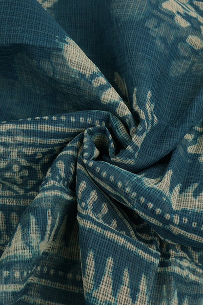 Teejh Tranquil Waves Blue Block Print Kota Saree with Blouse Piece