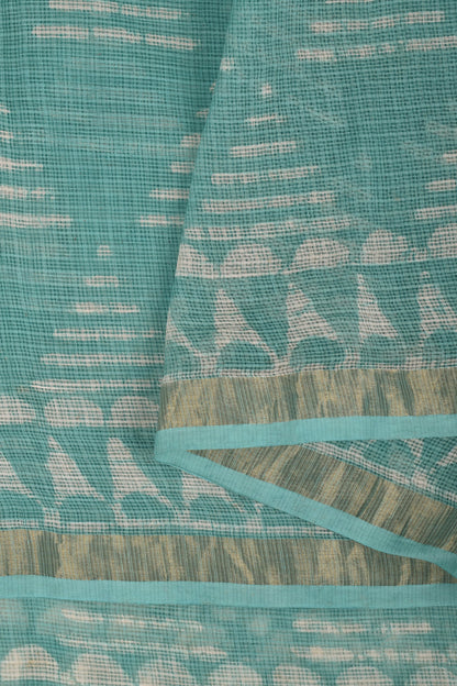 Teejh Misty Blue Block Print Kota Saree with Blouse Piece