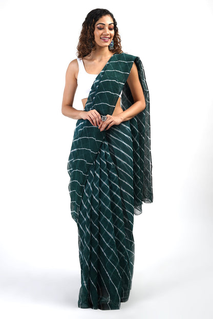 Teejh Aadia Dark Green Kota Leheriya Saree with Blouse Piece