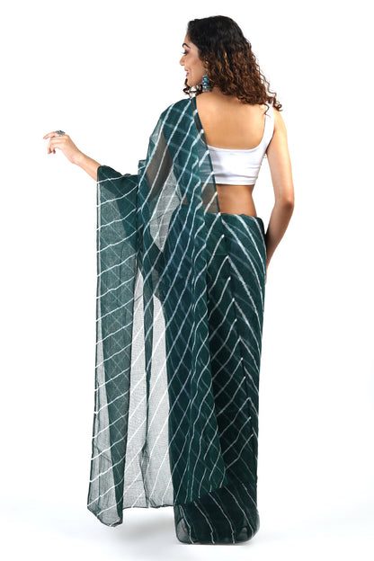 Teejh Aadia Dark Green Kota Leheriya Saree with Blouse Piece