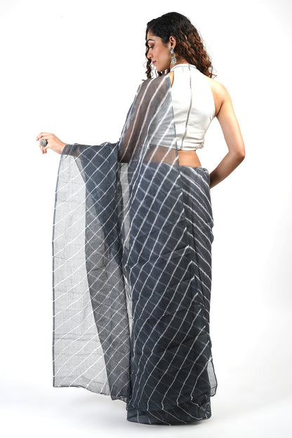 Teejh Aadisha Grey Kota Leheriya Saree with Blouse Piece