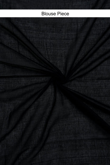 Teejh Midnight Muse Black Mulmul cotton weaving Saree with Blouse Piece