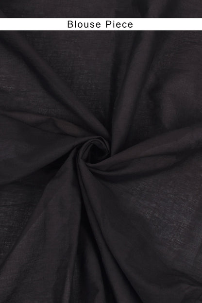 Teejh Aarika Black and White Cotton Saree With Blouse Piece