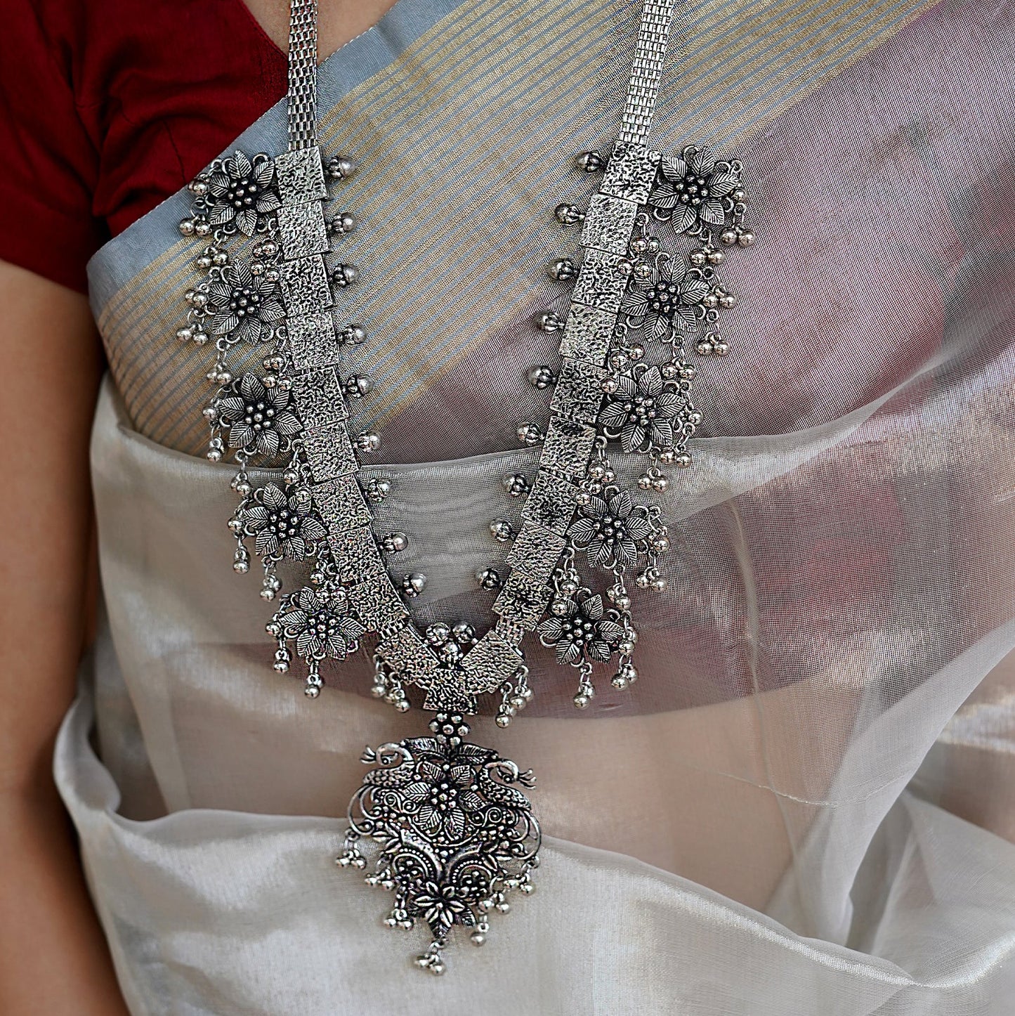 Teejh Khushi Ghungroo Silver Oxidised Necklace Set