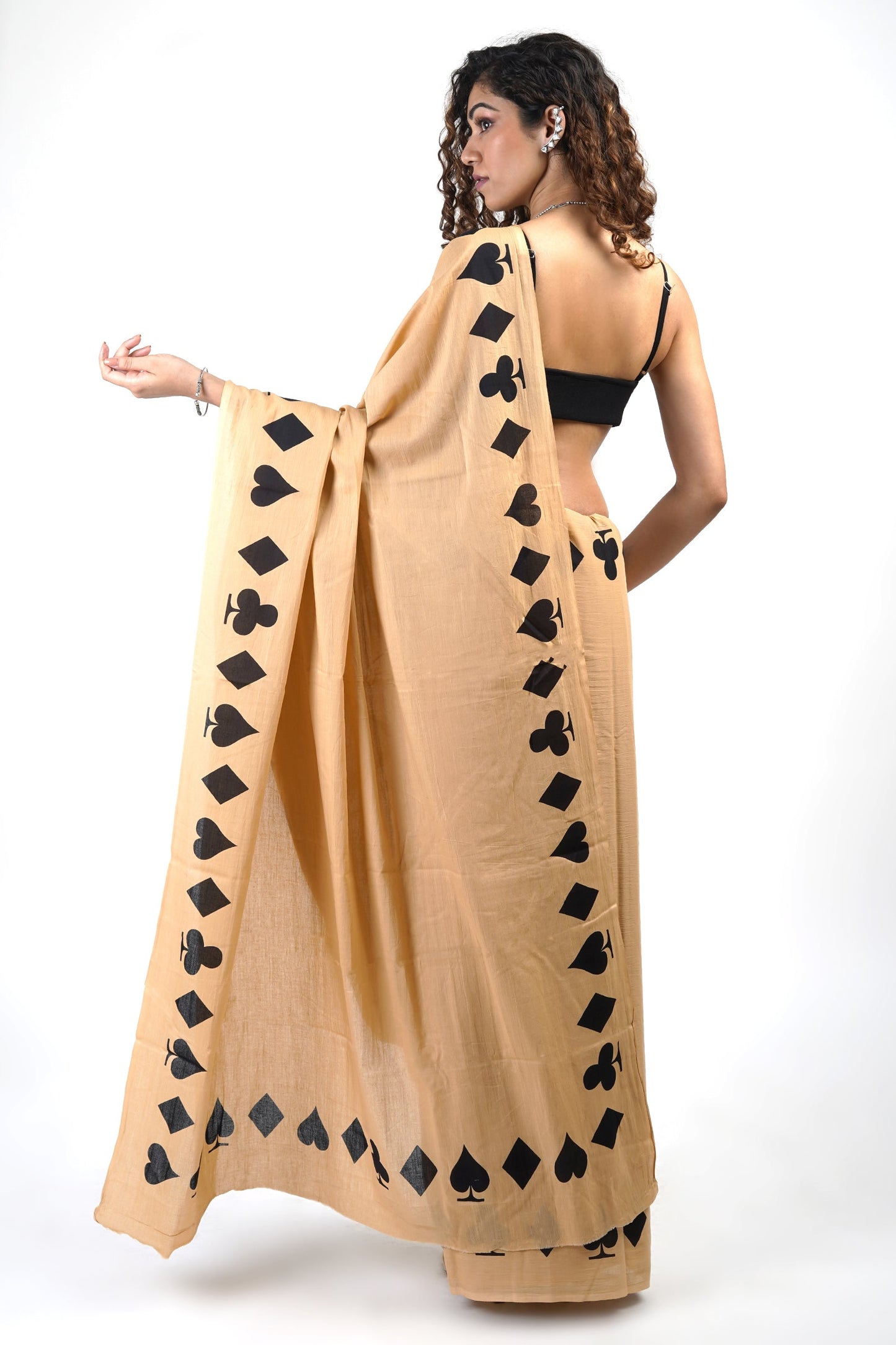Teejh Mandira Black and Cream Cotton Saree with Blouse Piece