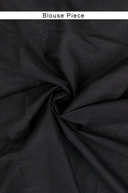 Teejh Mandira Black and Cream Cotton Saree with Blouse Piece