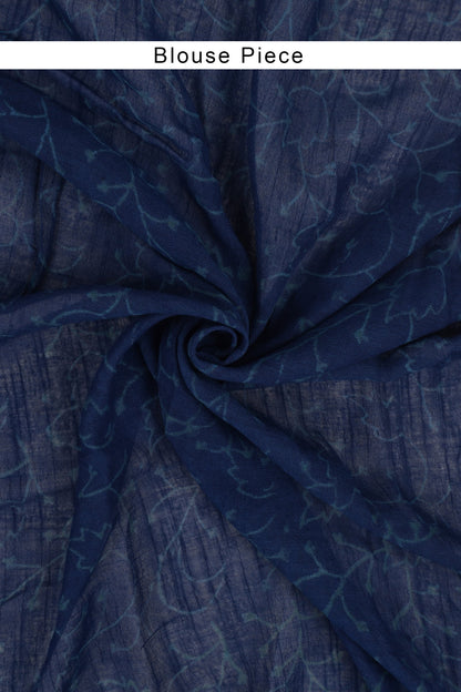 Teejh Gaurangi Indigo Print Linen Saree With Blouse Piece