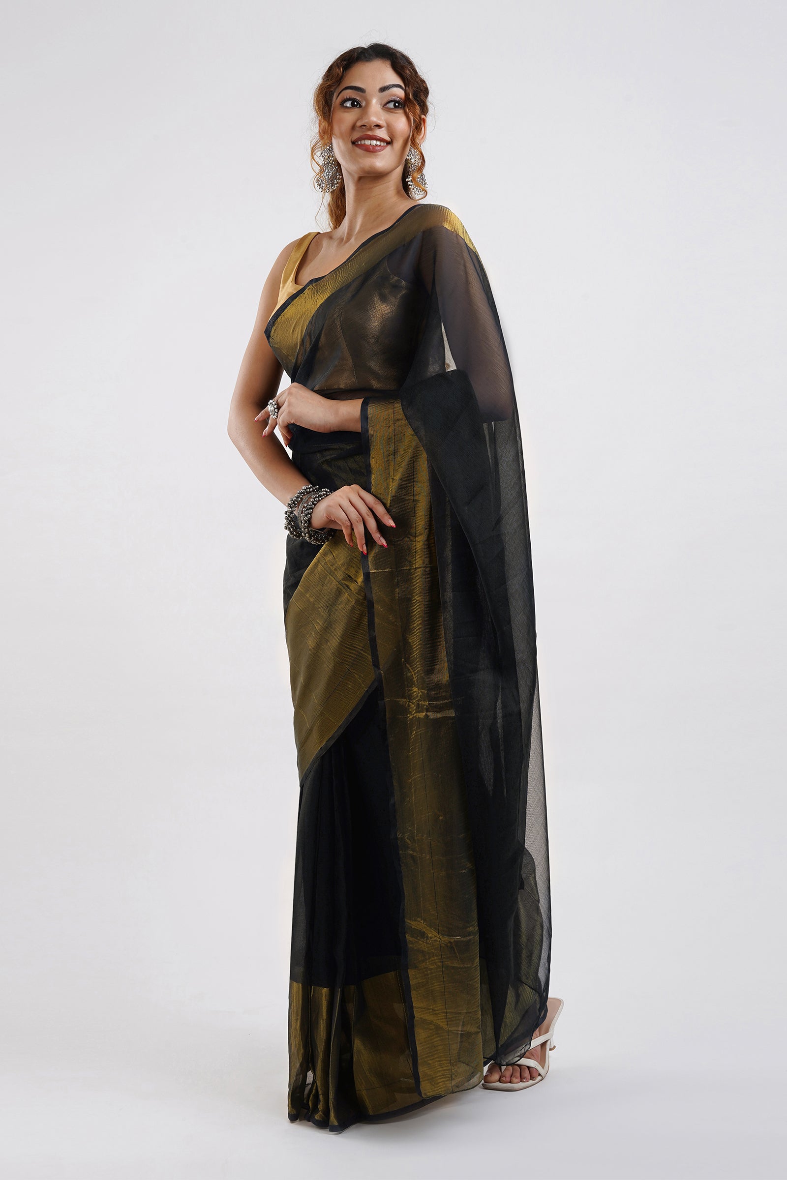 Teejh Sanah Black Chiffon Ready to Drape Saree