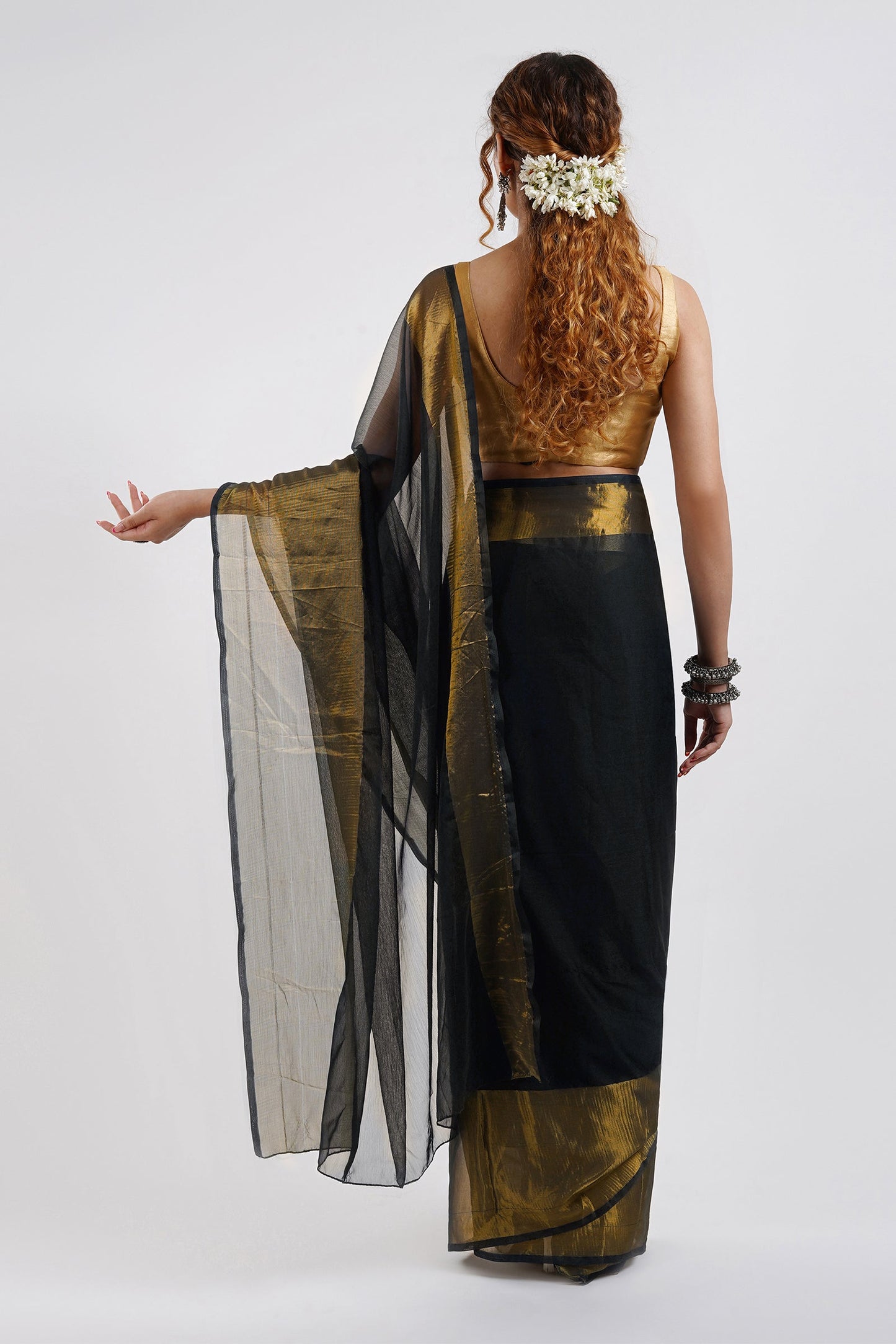 Teejh Sanah Black Chiffon Ready to Drape Saree
