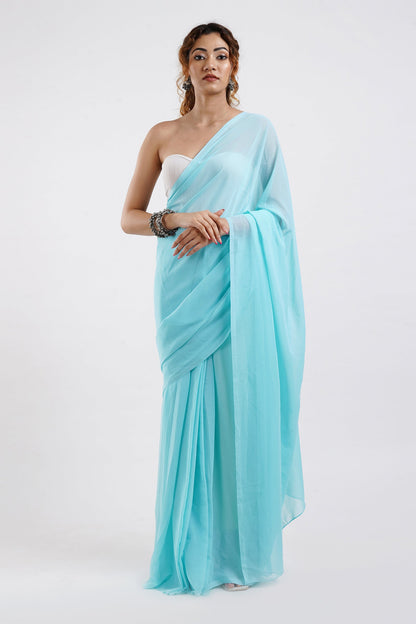 Teejh Farah Turquoise Georgette Ready to Drape Saree