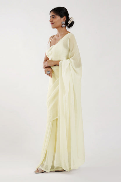 Teejh Farah Cream Georgette Ready to Drape Saree
