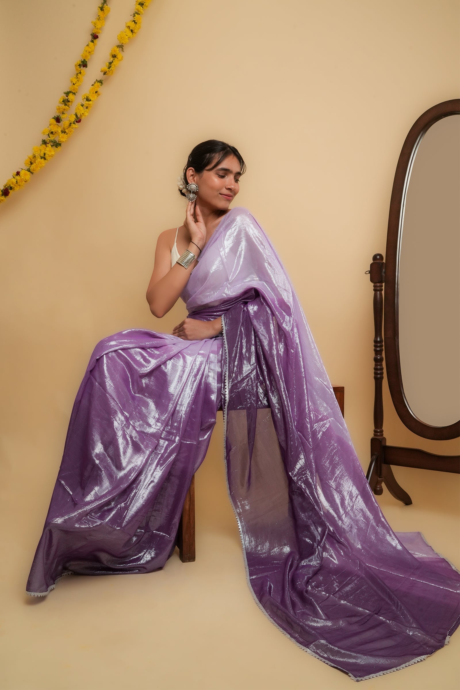 Teejh Kaalki Purple Shimmer Chiffon Saree