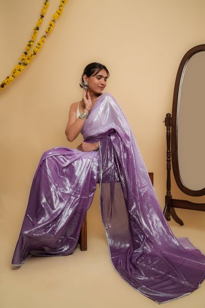 Teejh Kaalki Purple Shimmer Chiffon Saree