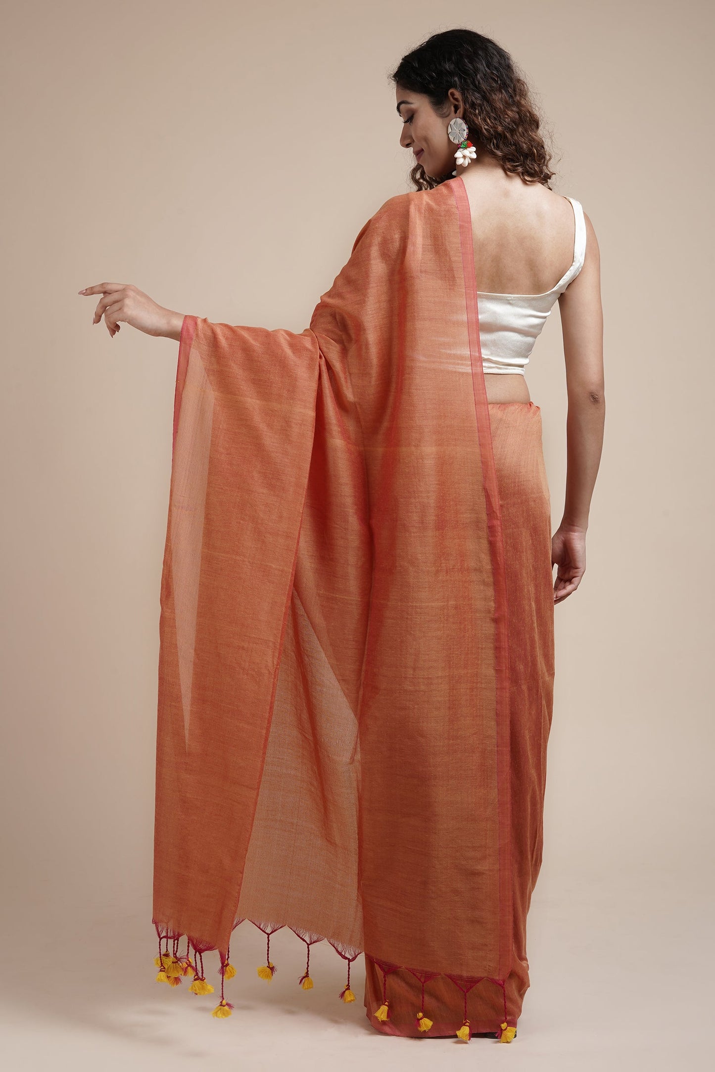 Teejh Kaira Peach Mulmul Saree