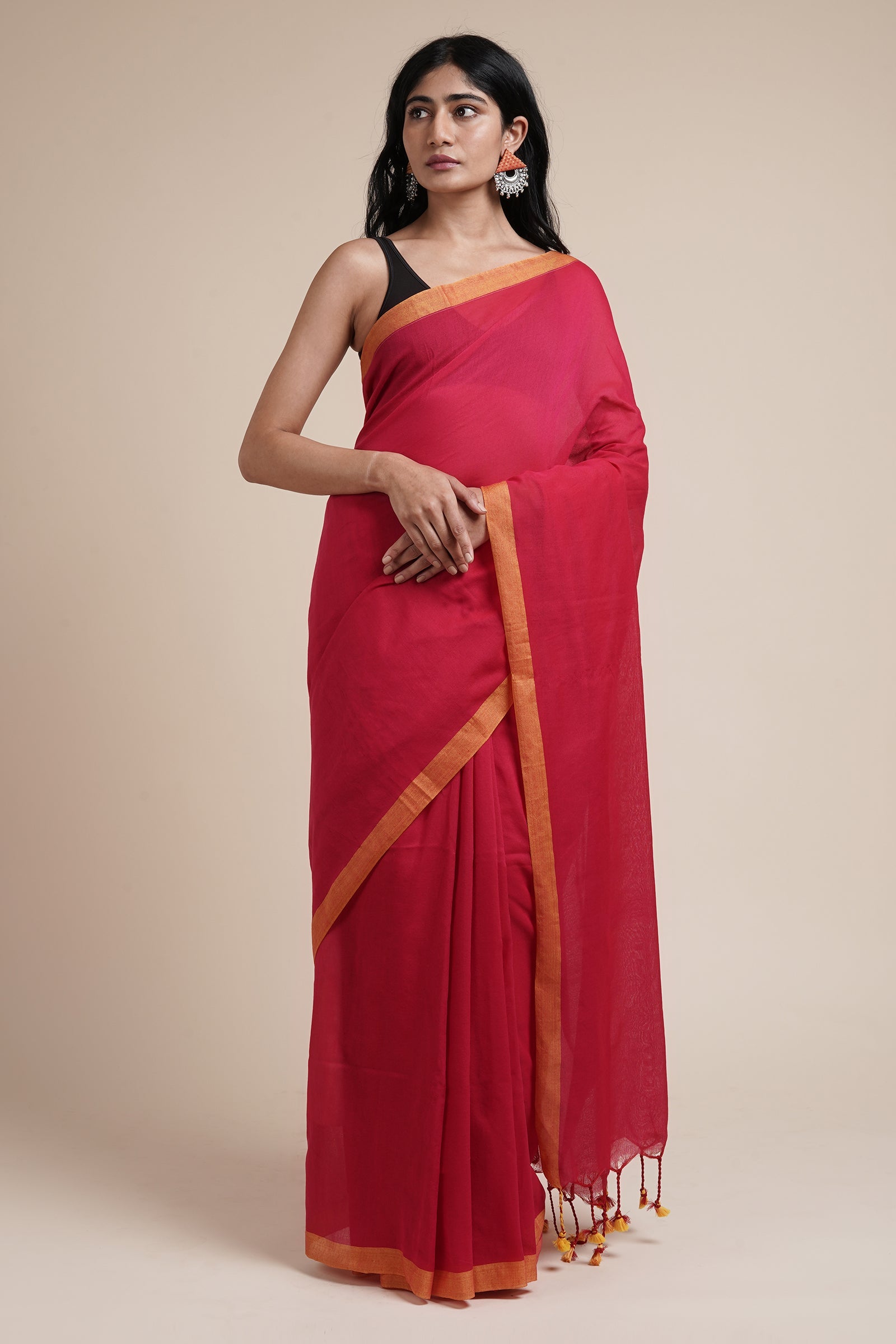 Teejh Kaira Hot Pink Mulmul Saree