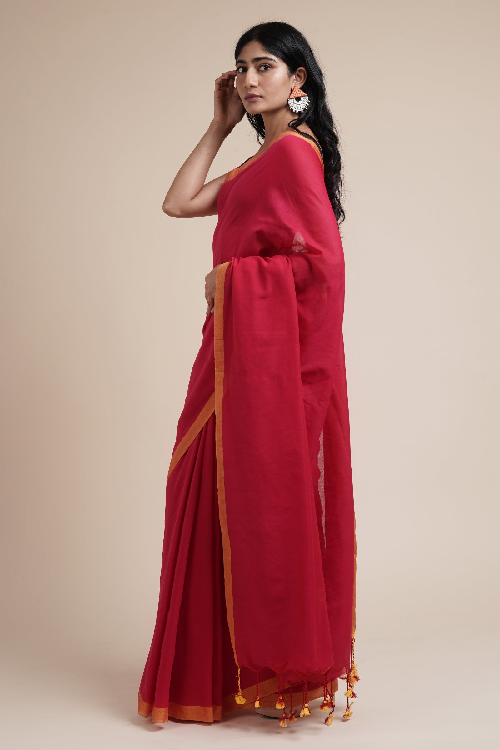 Teejh Kaira Hot Pink Mulmul Saree