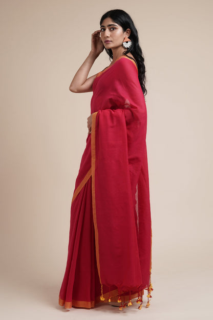 Teejh Kaira Hot Pink Mulmul Saree