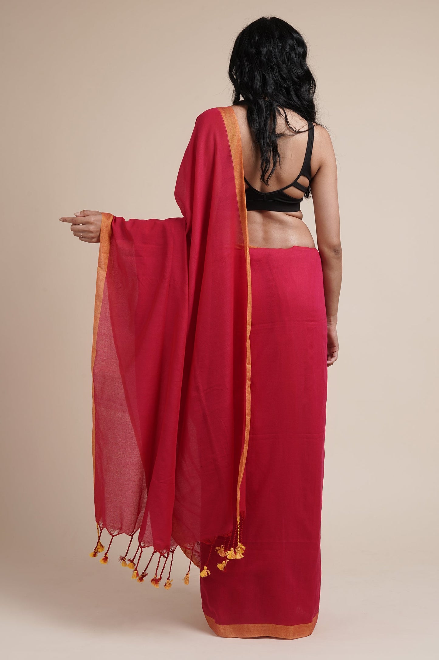 Teejh Kaira Hot Pink Mulmul Saree