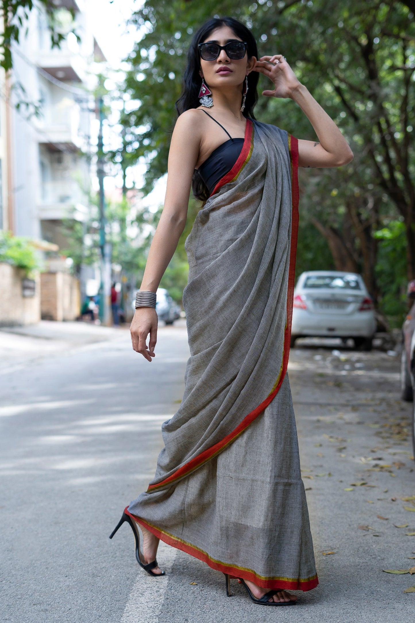 Teejh Kaira Grey Mulmul Saree