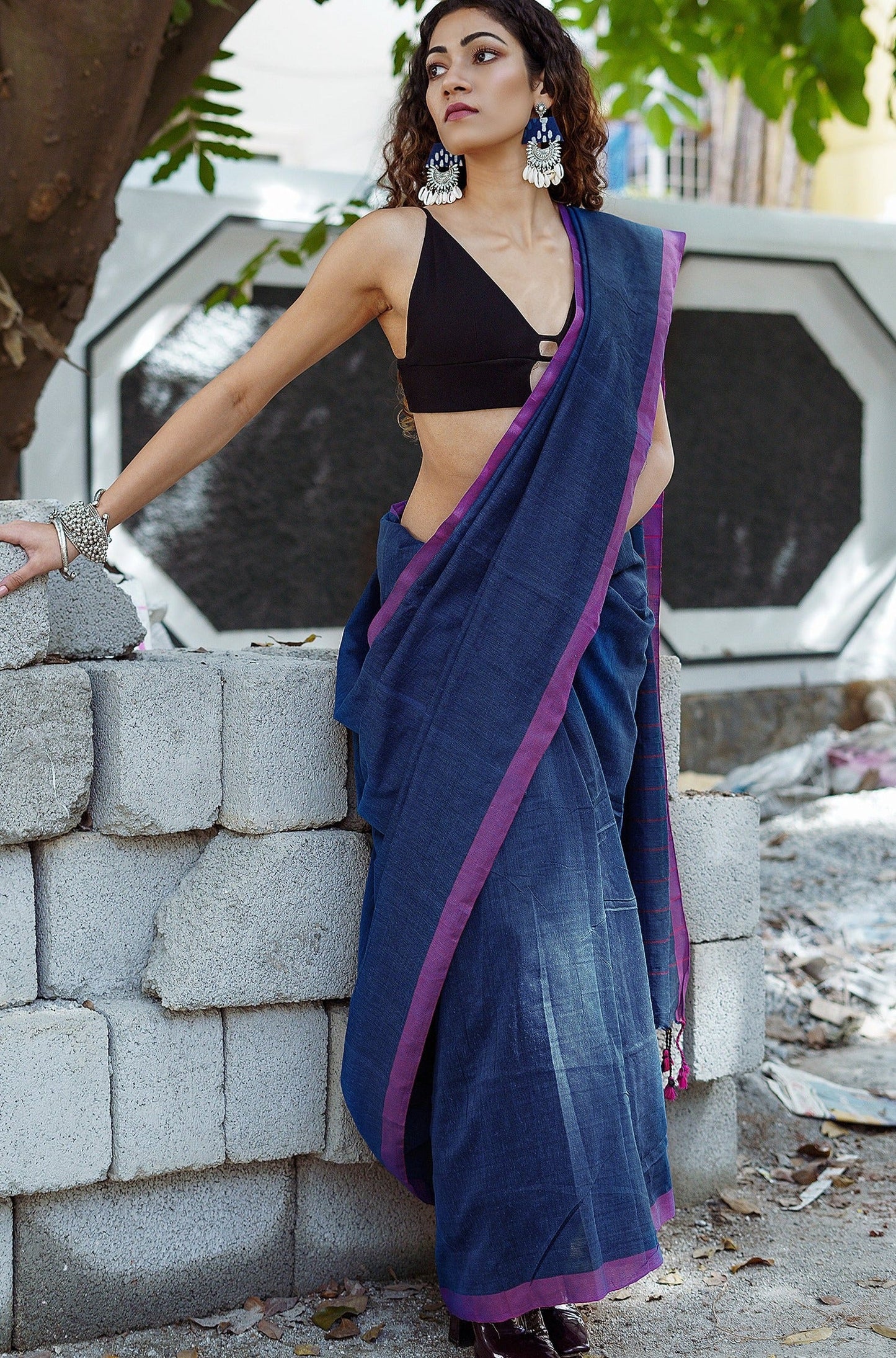 Teejh Kaira Blue Mulmul Saree