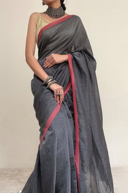 Teejh Kaira Deep Grey Mulmul Saree