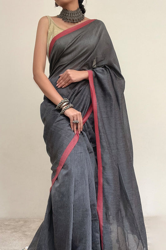 Teejh Kaira Deep Grey Mulmul Saree