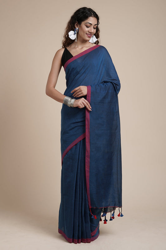 Teejh Kaira Prussian Blue Mulmul Saree