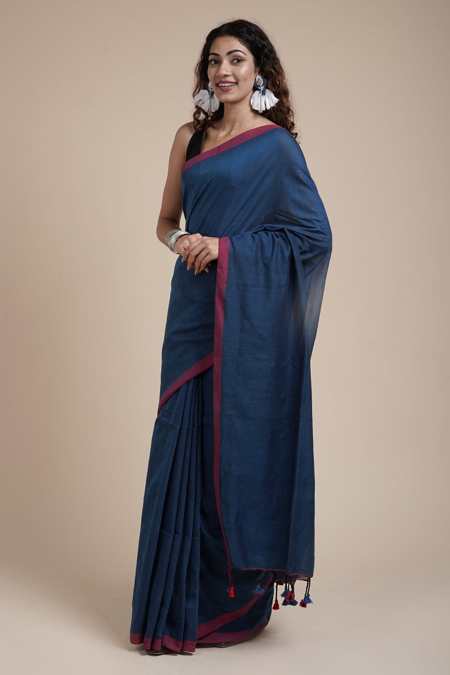 Teejh Kaira Prussian Blue Mulmul Saree